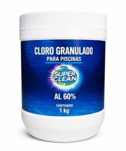 Cloro granulado Superclean al 60 por ciento para piscinas en envase de 1 kilogramo