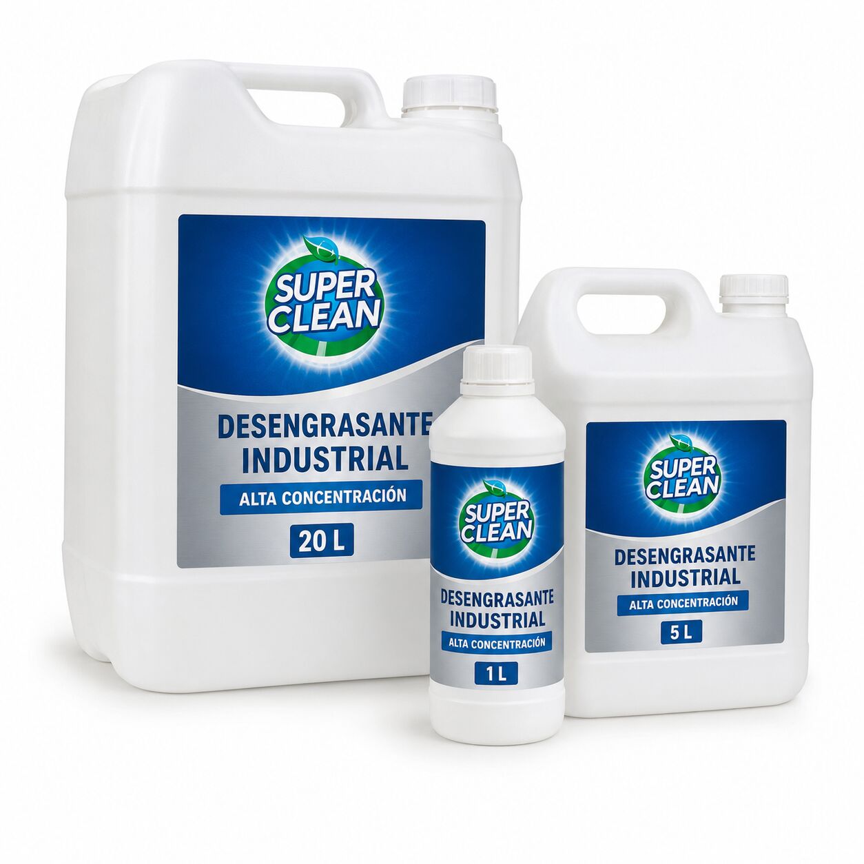 Desengrasante industrial Superclean de alta concentración en envases de 1, 5 y 20 litros