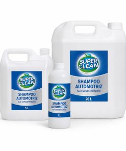 Shampoo automotriz Superclean de alta concentración en envases de 1, 5 y 20 litros